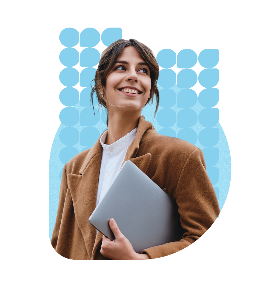 Accountant smiling, holding a laptop